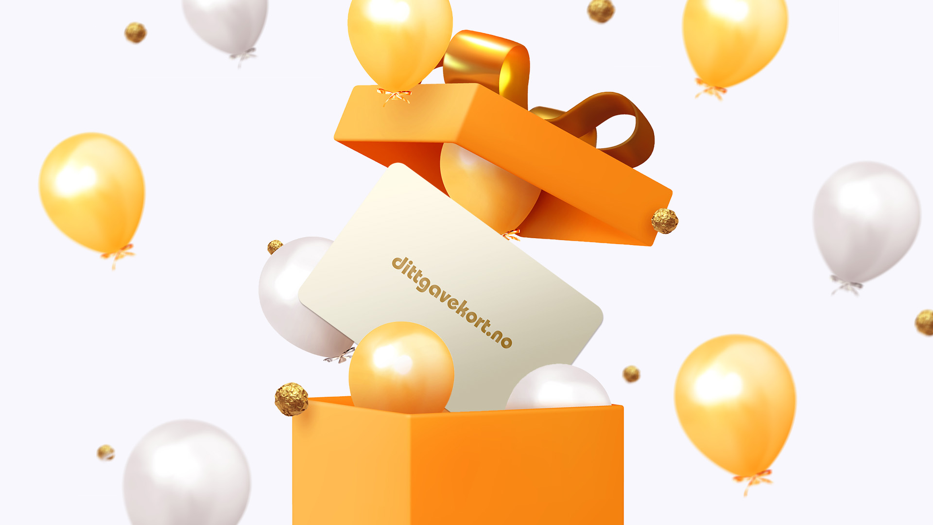 dittgavekort.no i oransje gaveeske med sølv og gull ballonger