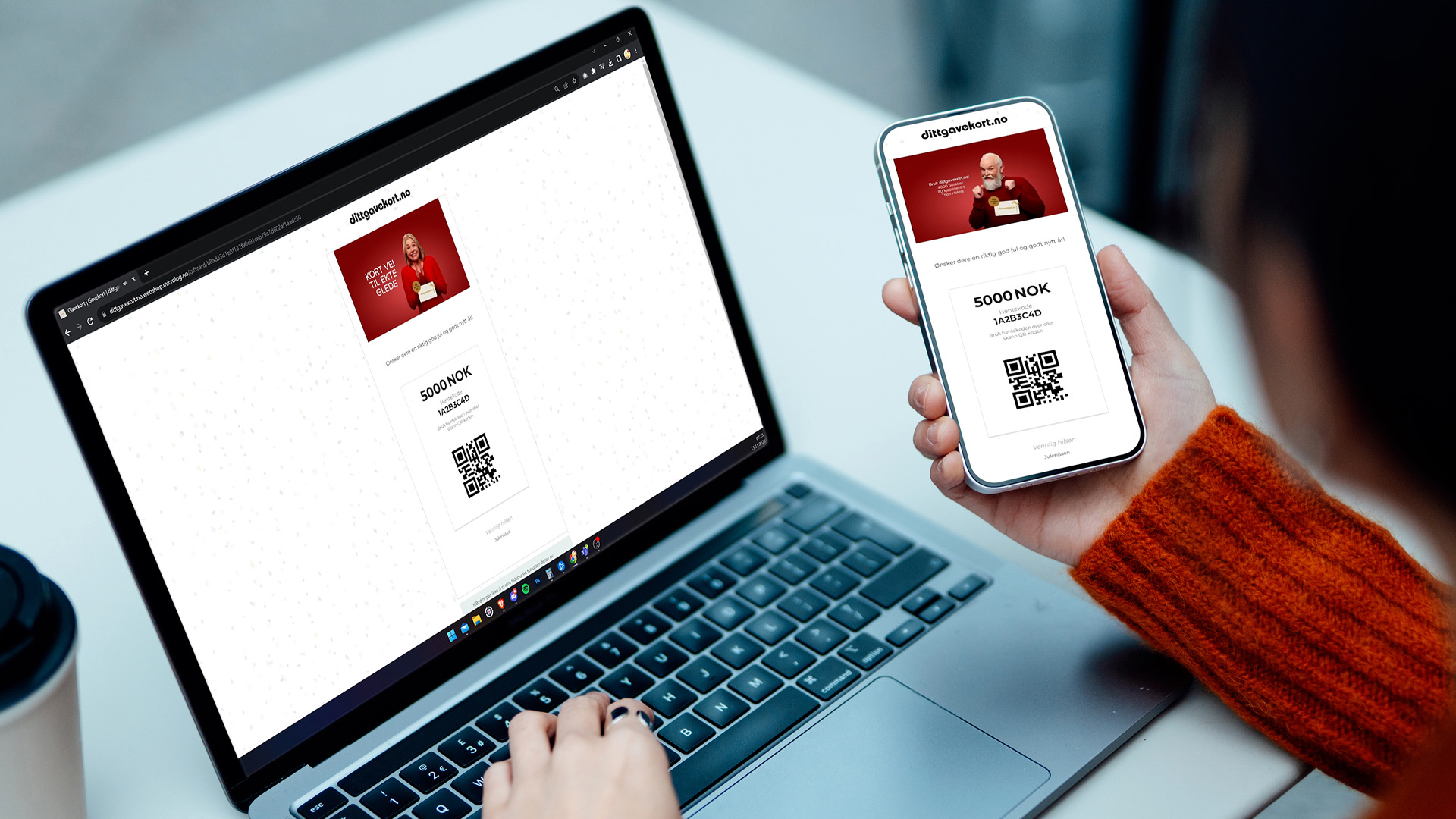 Laptop og mobil med dittgavekort