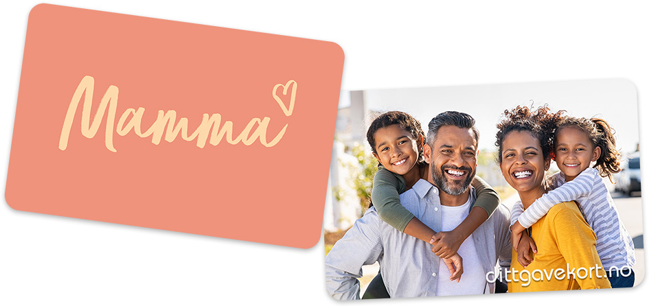 Dittgavekort med morsdag design og  bilde av en familie